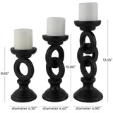 Deco 79 Wooden Decorative Candle Holder Chain Link Candle Stand, Set of 3 Candlestick Holder 13", 11", 9" H, Black Deco 79