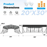 AirWire Carport Canopy 20’X30’ Heavy Duty Car Port Galvanized Steel Roof, Reinforced Stable Triangle Frame for Snowy Windy Metal Carports Enhanced Base Car Tent for Car,RV,Pickup,Boat,Truck,Tractor AirWire