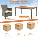 Toolsempire 7 Pieces Patio Dining Set Outdoor Dining Set, Wicker Patio Furniture Set with Acacia Wood Table and Chairs, Garden Dining Table Set for Backyard, Desk, Poolside, (Grey) Toolsempire