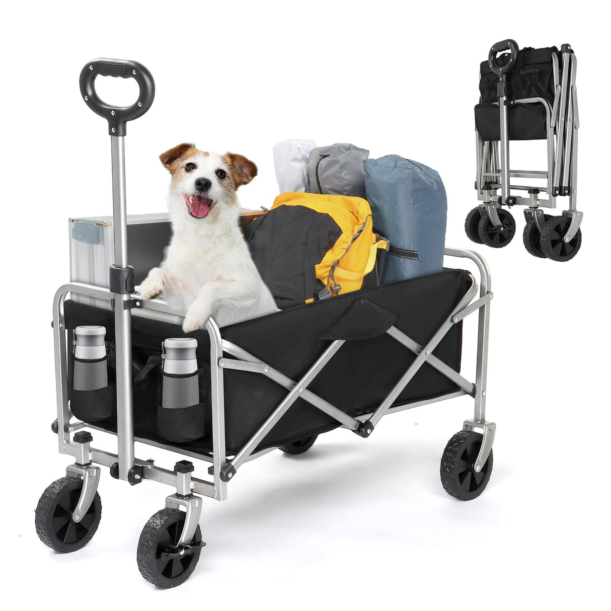 Kshioe Collapsible Wagon, Beach Wagon with Big Wheels for Sand, Grocery Wagon All-Terrain Wheels Garden Grocery Wagon for Shopping Park Picnic, Camping, Beach Trip Kshioe