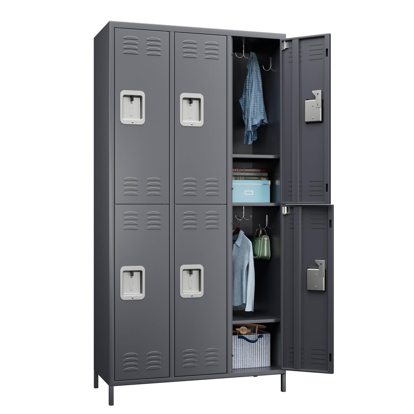 SUXXAN 72'' Tall Employee Lockers with 6 Doors, Metal Lockers for Employees, Metal Storage Locker, Tall Metal Locker for Storage in Gyms Homes Offices with Hooks, Assembly Required(Dark Gray) - WoodArtSupply