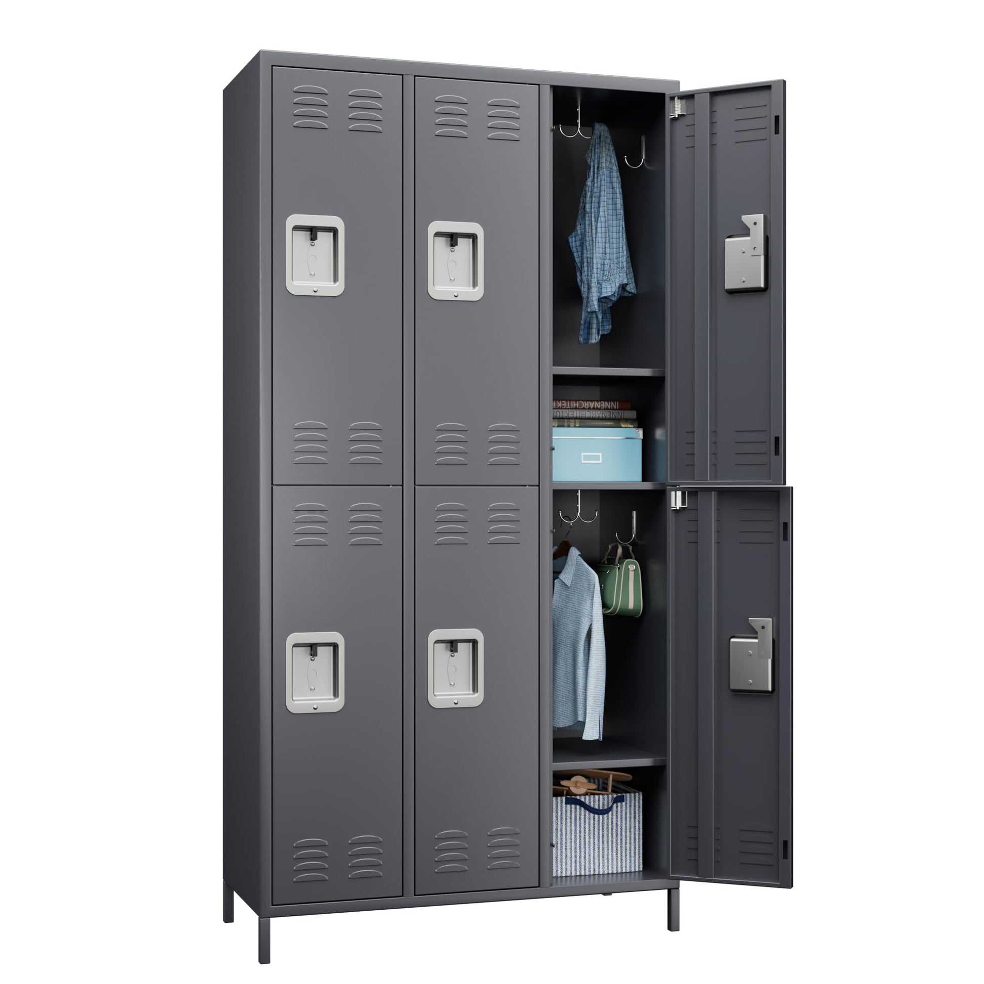 SUXXAN 72'' Tall Employee Lockers with 6 Doors, Metal Lockers for Employees, Metal Storage Locker, Tall Metal Locker for Storage in Gyms Homes Offices with Hooks, Assembly Required(Dark Gray) - WoodArtSupply