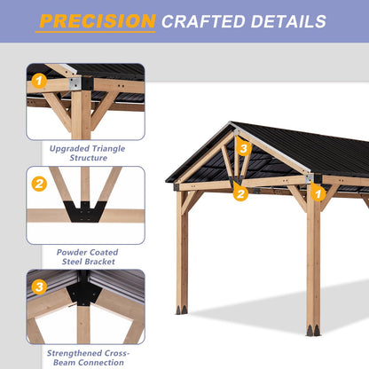 CHARMELEON 10x12 FT Wood Gazebo Outdoor – Hardtop Metal Roof Gazebo with Cedar Frame – Patio Gazebo for Wood Carport Use – Gable Roof Pavilion Gazebo para Patio, Backyard, Deck, Lawn and Gard - WoodArtSupply