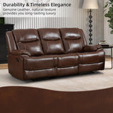 EBELLO Genuine Leather Manual Recliner Sofa Set, 1 Seat Reclining Chair, a Loveseat, a 3 Seater Sofa with Storage Cup Holders, Modern Durable Home Furniture Set for Living Room, Vintage Brown EBELLO