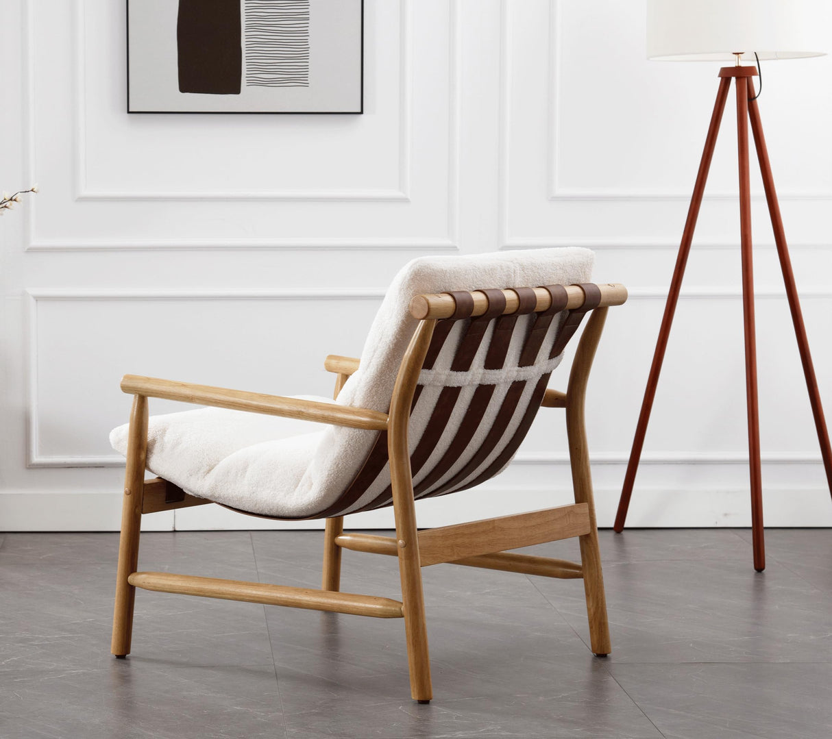 DM Furniture White Sherpa Accent Chair Set of 2 Mid Century Modern Living Room Chairs Comfy Arm Chair with Solid Wood Frame Upholstered Lounge Reading Chair Cozy Recliner for Bedroom/Guest Room DM Furniture