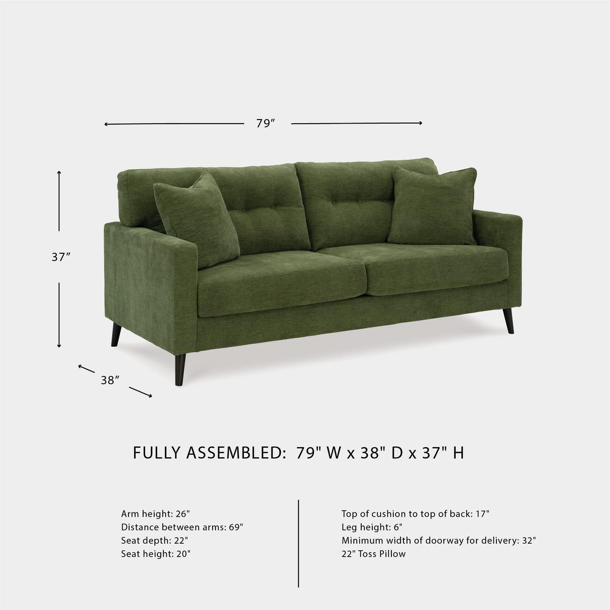 Signature Design by Ashley Bixler Mid-Century Modern Tufted Sofa with 2 Toss Pillows, Green Signature Design by Ashley