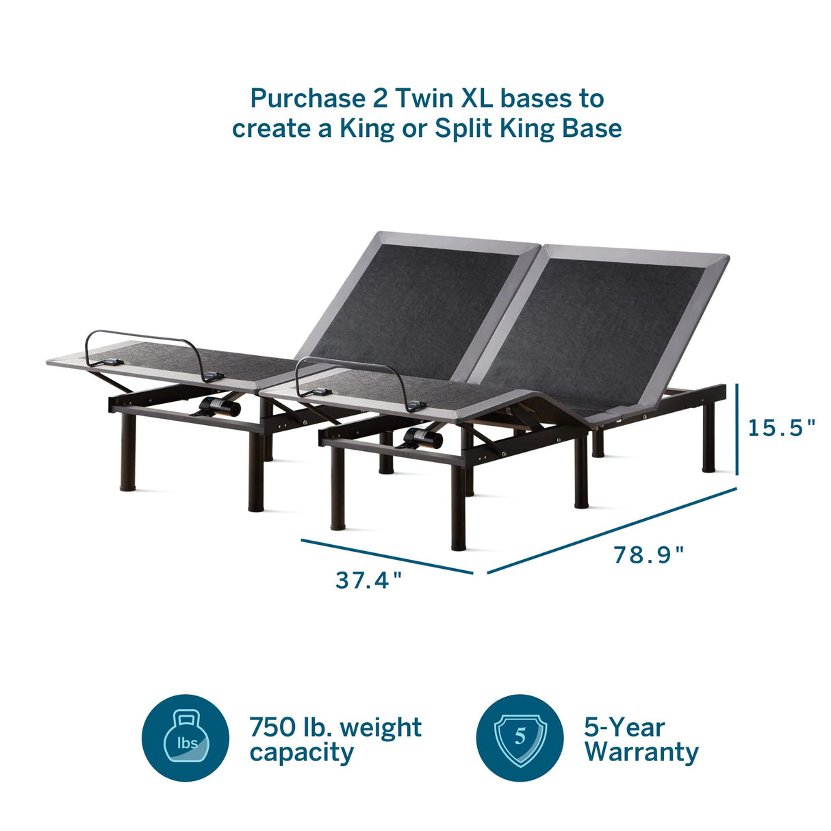 Lucid L150 Adjustable Base – Bed Frame with Head and Foot Incline – Wireless Remote Control – Premium Quiet Motor, Twin XL size, Charcoal LUCID
