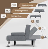 Flamaker Futon Sofa Bed Modern Folding Futon Set Linen Fabric Convertible Recliner Lounge for Living Room with 2 Cup Holders, Removable Armrests (Fabric, Grey) Flamaker