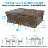 Velway Patio Furniture Cover Outdoor, Waterproof Rectangular Patio Table Chair Sofa Set Cover, 95”Lx64”Wx39”H, All Weather Oxford Tear-Resistant Material with Zipper Carrying Bag Windproof Buckles Velway