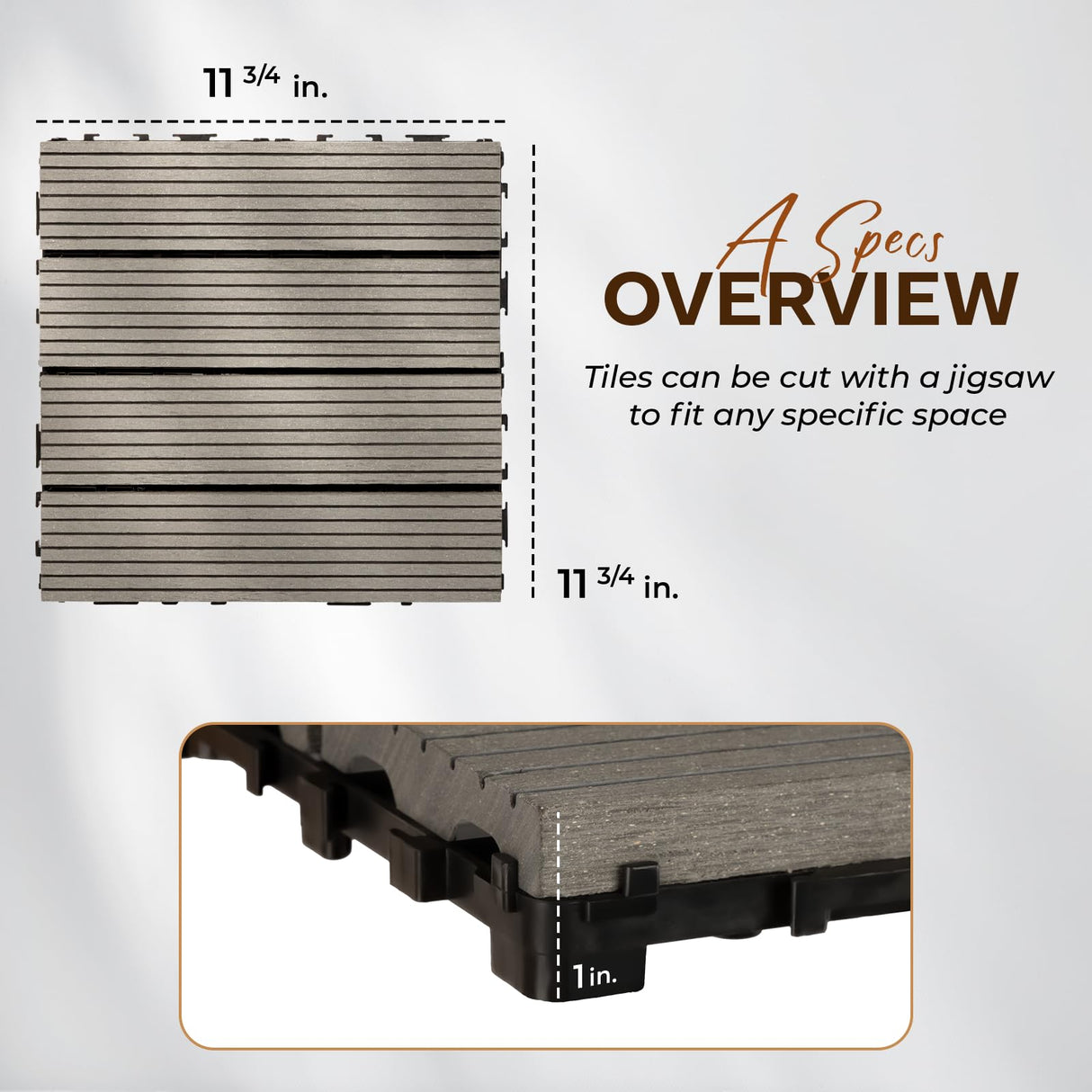 IDZO Wood Plastic Composite Deck Tiles Set of 10, Sustainable FSC Composite Decking Resist Rust, Water, Weather, Easy to DIY & Maintain, Ideal for Patios, Balconies, Rooftops, Decks - Grey IDZO