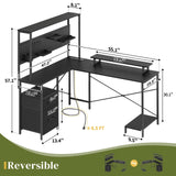 Yoobure L Shaped Desk with Pegboard, Reversible Computer Desk with Drawers & Storage Shelves, Gaming Desk with LED Lights & Power Outlets, Office Desk with Monitor Stand Corner Desk Home Office Desks Yoobure