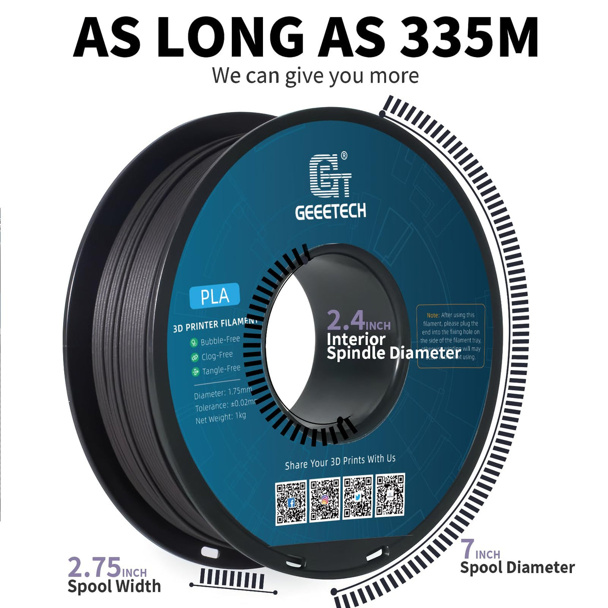 Geeetech Wood Filament 1.75 mm 3D Printer Filament,Ebony Wood PLA Filament 1kg (2.2lbs) 1 Spool,Dimensional Accuracy +/- 0.03 mm,for Most 3D FDM Printer Geeetech