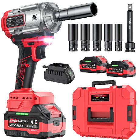 Cordless Impact Wrench, 1200Nm(900 Ft-lbs)1/2" Brushless Impact Gun, 2x4.0AH Batteries Electric Impact Motor Variable Speeds, 21V High Torque Power Impact Driver Ideal for Car, DIY, and Truck RV/Mower Eioehtl