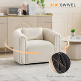 ANJ Swivel Barrel Chair Set of 2 with Plump Pillow, Modern Channel Dutch Velvet Accent Chair, Comfy Round Armchair, Swivel Accent Chair for Nursery Living Room Bedroom (Beige) ANJ