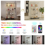 Glass Display Cabinet with 12 Color Lights and Lock 4-Tier 2-Door Curio Cabinets with Wheels Full Vision Showcase Tempered Glass Display Case for Living Room Bedroom Office, 65"*30.9"*13.6"Black Buzleer