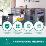 Naomi Home Low Loft Bed Twin Loft Bed with Desk and Storage Kids Beds for Boy Solid Pine Wood Toddler Loft Bed with Storage, Ladder Storage Guard Rails, No Box Spring Needed, Loft Bed Gray Naomi Home
