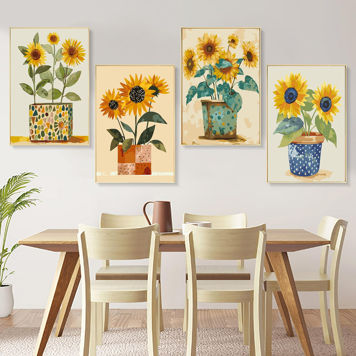 4 Pack Framed Paint by Numbers Kit for Adults with Wooden Easel, Sunflower Easy Paint by Number Kits with Frame, DIY Acrylic Adult Paint by Number Kits on Canvas Framed for Home Decor Gift 8x12 Inch PRASIO