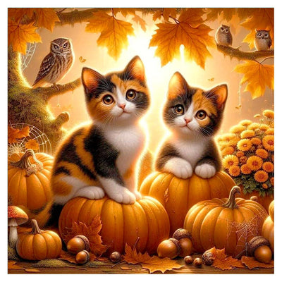 FHBUBPUP 5D Cat Diamond Painting Kits for Adults, Fall Kitten Diamond Art Kits for Beginners, DIY Full Drill Round Diamond Dot Gem Art, Craft Gift Suitable for Home Wall Decoration 12×12Inch