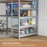 JOYMOR Bunk Bed with Desk and 4-Layer Shelves, Loft Bed Twin Size with Under Desk and Bookcase Storage, Twin Bed Frame for Kids, Adults& Young Teens JOYMOR