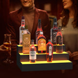 upcessory LED Lighted Liquor Bottle Display Shelf, 3 Tier 16 Inch Alcohol Whiskey Wood Rack Stand Tray for Home Bar Living Room Accessories and Decor, Bourbon Shelf for 12 Bottles upcessory