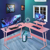 L Shaped Gaming Desk Computer Corner Desk PC Gaming Desk Table with Large Monitor Riser Stand for Home Office Sturdy Writing Workstation,Pink Dopinmin