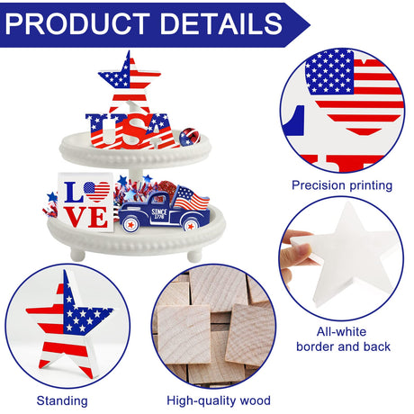 4th of July Decor Patriotic Decorations 4Pcs Wooden Star USA LOVE Car Sign Fourth of July Table Decorations Memorial Day Red White and Blue Decor JENFALL