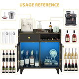 COCO DESIGN Small Wine Cabinet with Glass Doors, Modern Liquor Bar Cabinet with LED Light for Alcohol, Farmhouse Buffet Coffee Sideboard with Storage for Kitchen, Black COCO DESIGN
