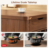 ONBRILL 59 Inch Kitchen Island with Storage, Fluted Counter Height Table, Mid-Century Modern Kitchen Island Table with Sliding Door, Home Bar Tables with Wine Rack and Drawers Walnut ONBRILL