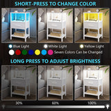 VIMBER Nightstand Set of 2, Adjustable LED Side Table with Charging Station and Fabric Drawer,Beside Tables with Open Compartment for Living Room, Easy Assemble, 3 Tier End Table for Bedroom, White VIMBER