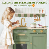 ROBOTIME Play Kitchen for Kids Toddlers, Wooden Pretend Play Kitchen Set Toy with Cutting Food Set, Toys Kitchen Gift for 3+ Year Old Kids, Girls & Boys ROBOTIME