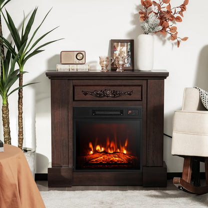 RELAX4LIFE 32-inch Electric Fireplace with Mantel - 1400W Fireplace Insert w/3 Flame Brightness, 6H Timer, Overheat Protection, Remote Control, Wood Surround Firebox with Fireplace Heater (Brown)