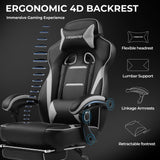 GTPLAYER Gaming Chair with Footrest, Big and Tall Game Chair 350lb Racing Style Computer Chair, Ergonomic Executive Office Chair High Back with Lumbar Support and Recliner, Light Gray GTPLAYER