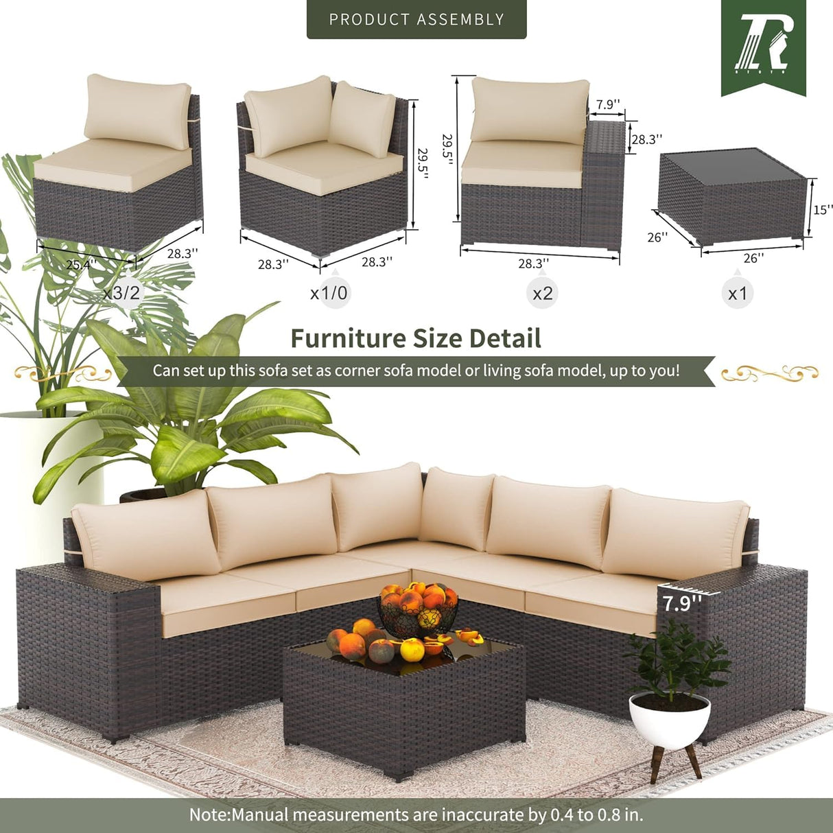 RTDTD 10 Pieces Outdoor Patio Furniture Set Outdoor Furniture Patio Sectional Sofa Conversation Sets w/ETL Approved 45" Gas Outdoor Fire Table & Coffee Table, Swivel Rocking Chair (Brown) RTDTD