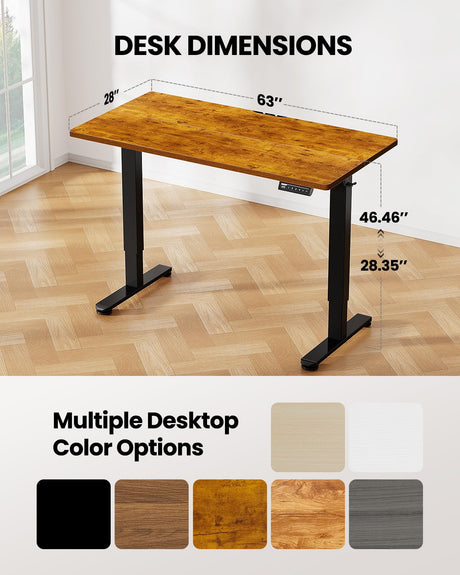 ErGear Height Adjustable Electric Standing Desk, 63 x 28 Inches Sit Stand up Desk, Memory Computer Home Office Desk (Vintage Brown) ErGear