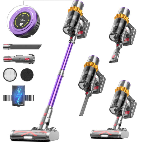 Cordless Vacuum Cleaner, 550W/45Kpa/70Mins Vacuum Cleaners for Home, Stick Vacuum Cordless with Low Noise, LED Screen, Wall Mount Charging,1.6L Dust Cup, Rechargeable Vacuum Pet Hair/Carpet/Hardfloor Iirios