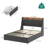 YITAHOME Queen Upholstered Platform Bed Frame with Wingback Headboard and 4 Storage Drawers, Built-in Outlets and USB Ports, Sturdy Wood Slats, No Box Spring Needed - Gray YITAHOME