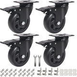 4 Inch Swivel Plate Caster Wheels, All Black Heavy Duty Casters Set of 4 with Brake, Polyurethane Locking Caster Wheels for Cart, Workbench, Load 2000lbs Wieyunn