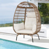Dkelincs Wicker Egg Chair Indoor Outdoor Lounge Chair Patio Reading Chair Oversized Rattan Egg Chair for Patio, Backyard, Garden, Living Room w/ 4 Cushions Steel Frame, 352lb Capacity(White) Dkelincs