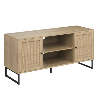 Nathan James 74101 Mina Modern TV Stand, Entertainment Cabinet, Media Console with a Natural Oak Wood Finish and Matte Black Accents with Storage Doors for Living Room or Media Room, Oak/Blac - WoodArtSupply