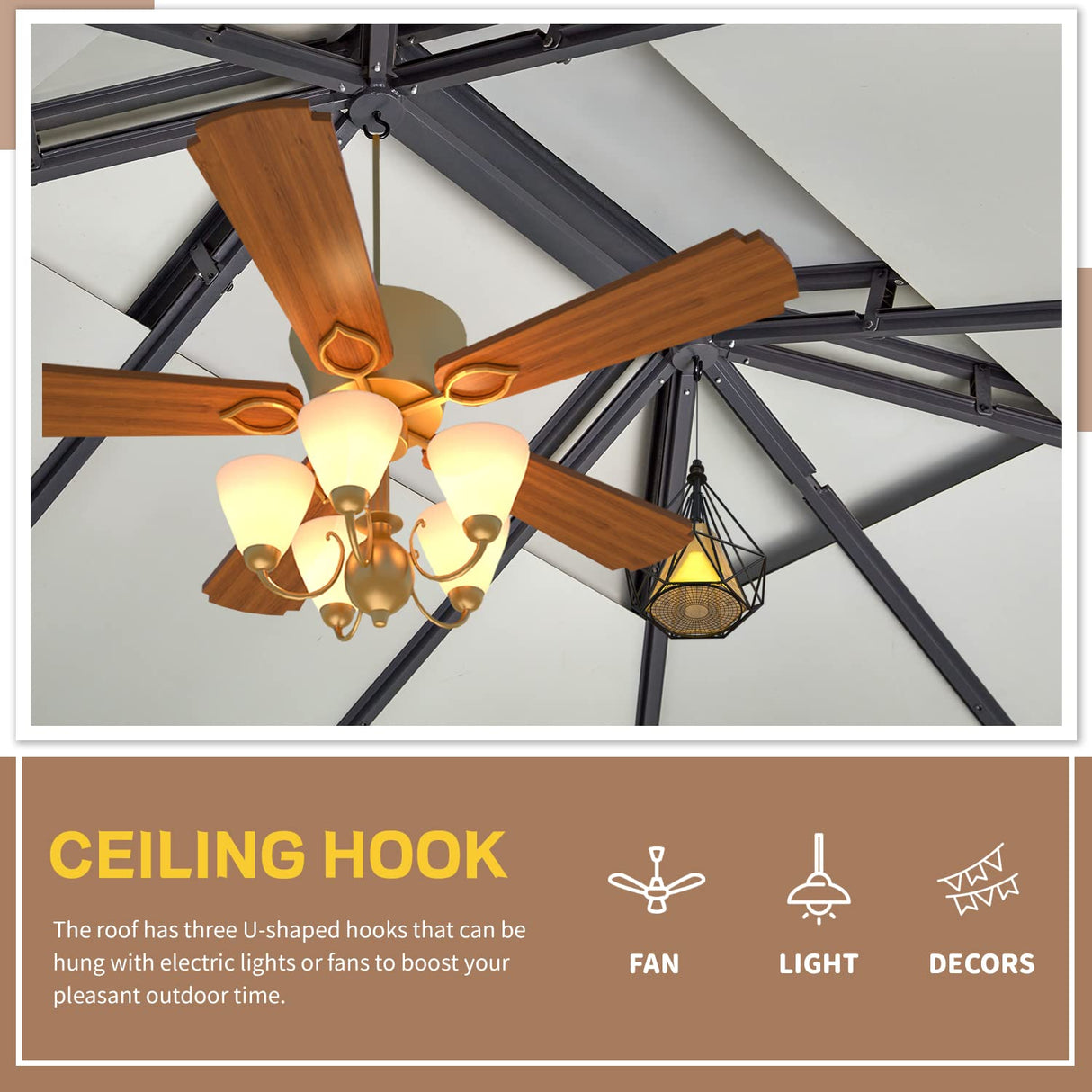 EROMMY 12'x14' Permanent Hardtop Gazebo with 12'x10' Outdoor Pergola, Metal Steel Canopy with Aluminum Composite Roof for Patio Lawn and Garden, Curtains and Netting are Included, Grey EROMMY