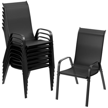 TLSUNNY Patio Chairs, Stackable Textilene Outdoor Dining Furniture for All Weather, with 17.7″ Wide Seat & Metal Frame, for Garden, Backyard, Deck, Restaurant, Poolside (Black, Set of 8) TLSUNNY