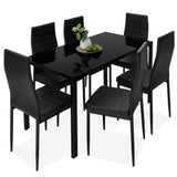 Best Choice Products 7-Piece Glass Dining Set, Modern Kitchen Table Furniture for Dining Room, Dinette, Compact Space-Saving w/Glass Tabletop, 6 Upholstered PU Chairs, Metal Steel Frame - Black Best Choice Products
