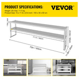 VEVOR Double Overshelf, Double Tier Stainless Steel Overshelf, 72 in Length x 12 in Width Double Deck Overshelf, Height Adjustable Overshelf for Prep & Work Table in Kitchen, Restaurant and Workshop VEVOR