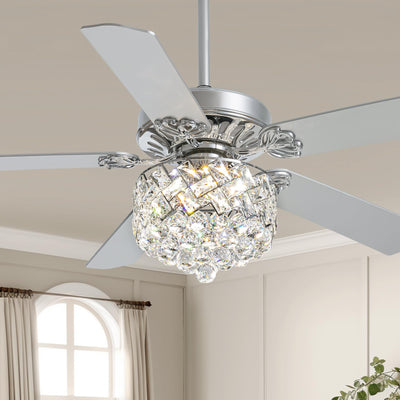 CROSSIO 52" Crystal Ceiling Fan with Light Dimmable LED Chandelier Ceiling Fan Modern Reversible Ceiling Fan Light Fixture with Remote for Bedroom Dining Room Living Room Chrome