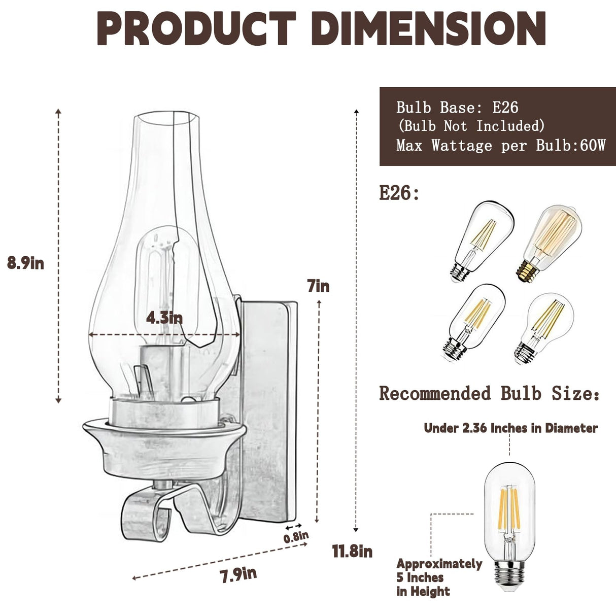 LightInTheBox Rustic Wall Sconce Vintage Farmhouse Wall Light Fixtures Industrial Glass Wall Lamp for Cabin Bedroom Living Room Hallway Fireplace (2PCS) LightInTheBox