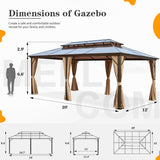 MELLCOM 12'x20' Hardtop Gazebo with Polycarbonate Double Roof, Aluminum Frame Outdoor Gazebo Permanent Pavilion with Curtains and Netting for Patio, Lawn & Garden MELLCOM