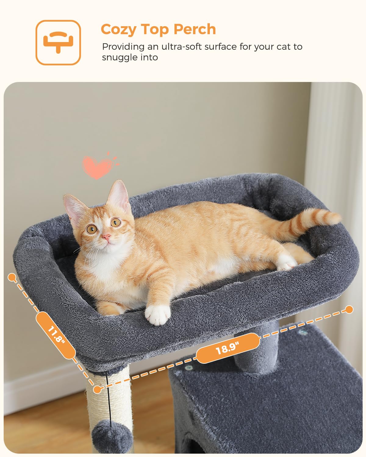 45.7" H Cat Tree Modern Wooden Cat Tower with Super LargeCat Condo and Hammock, 6 Tiers Cat Activity Center with Cat Scratching Post and Removable Soft Perches for Indoor Cats, Dark Grey BEROXII