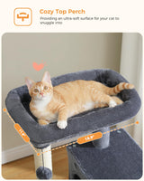 45.7" H Cat Tree Modern Wooden Cat Tower with Super LargeCat Condo and Hammock, 6 Tiers Cat Activity Center with Cat Scratching Post and Removable Soft Perches for Indoor Cats, Dark Grey BEROXII