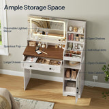 HOOBRO White Vanity Desk with Mirror and Lights, Farmhouse Vanity Makeup Desk with Charging Station, 41.5" Makeup Vanity Desk with Lighted Mirror, Power Outlet HOOBRO