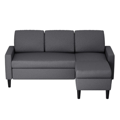 Shintenchi Small Convertible Sectional Sofa Couch with Ottoman, 3 Seat L Shaped Sofa with Fabric, Upholstered Sectional Sofa, Small Couch for Small Apartments, Living Room and Office (Black)